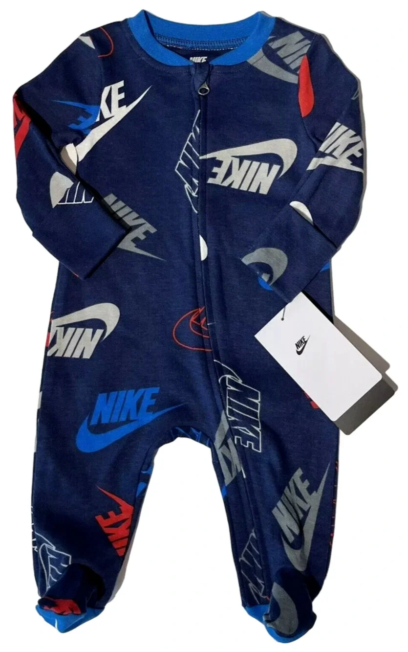 Nike Footed Pajamas Convertible Hand Mits Baby Zip Sleepwear Size 3 Months New